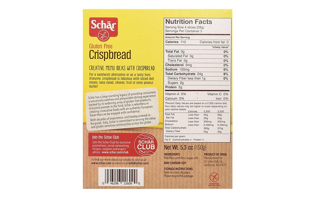 Schar Gluten Free Crispbread    Pack  150 grams